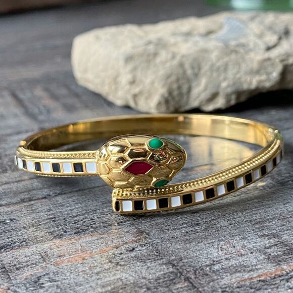 NEW Black and White Striped Serpent Bangle Bracelet - Picture 15 of 16